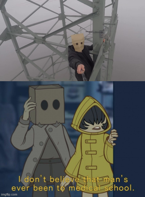 Little Nightmares 2, Mono and Six. | image tagged in gaming,creepypasta,memes,latticeclimbing,climbing,little nightmares 2 | made w/ Imgflip meme maker