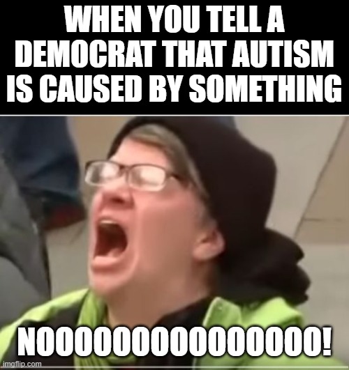 Screaming Liberal | WHEN YOU TELL A DEMOCRAT THAT AUTISM IS CAUSED BY SOMETHING; NOOOOOOOOOOOOOOO! | image tagged in screaming liberal | made w/ Imgflip meme maker
