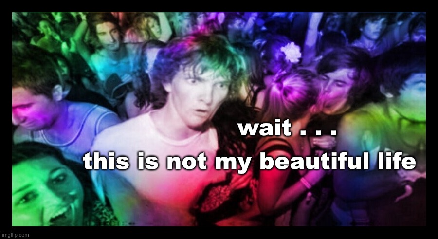 Something went wrong! | this is not my beautiful life; wait . . . | image tagged in talking heads,sudden clarity clarence,my life is a lie,change my mind,psy horse dance,illusion | made w/ Imgflip meme maker