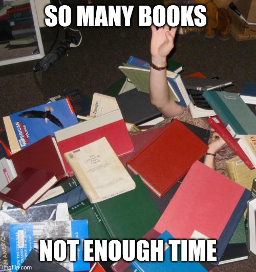 To many books | SO MANY BOOKS; NOT ENOUGH TIME | image tagged in so much books,funny memes | made w/ Imgflip meme maker