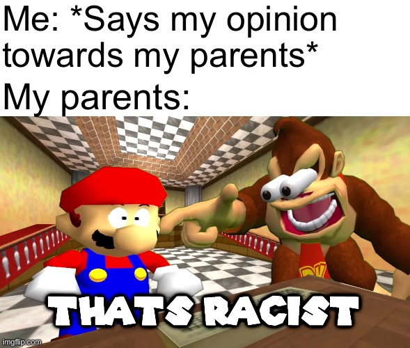 Parents | Me: *Says my opinion towards my parents*; My parents: | image tagged in parents,relatable,memes,smg4 | made w/ Imgflip meme maker