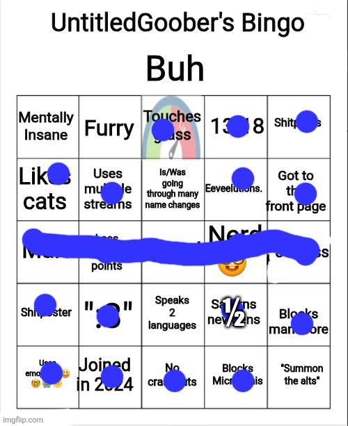 UntitledGoober's Bingo | ½ | image tagged in untitledgoober's bingo | made w/ Imgflip meme maker