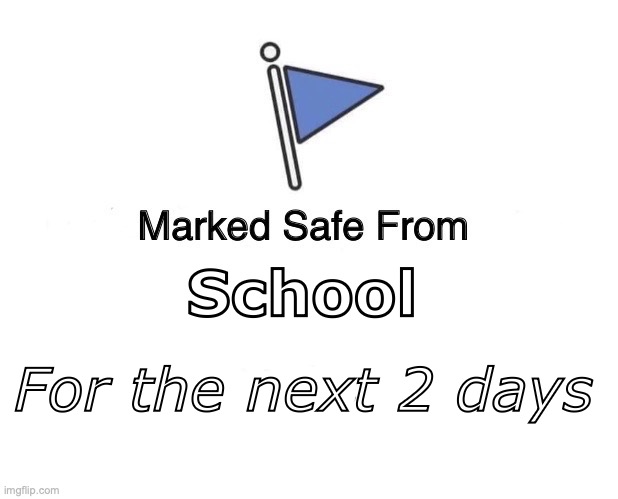 Marked Safe From Meme | School; For the next 2 days | image tagged in memes,marked safe from | made w/ Imgflip meme maker