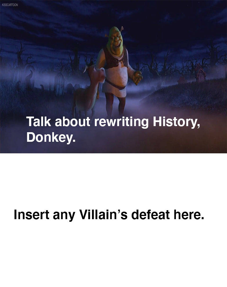 Shrek and Donkey impressed of Villains defeat Blank Meme Template