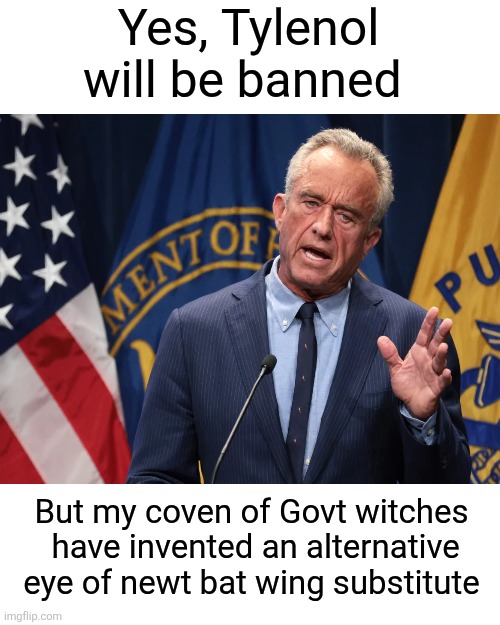 Blank Transparent Square Meme | Yes, Tylenol will be banned But my coven of Govt witches

 have invented an alternative
 eye of newt bat wing substitute | image tagged in memes,blank transparent square | made w/ Imgflip meme maker