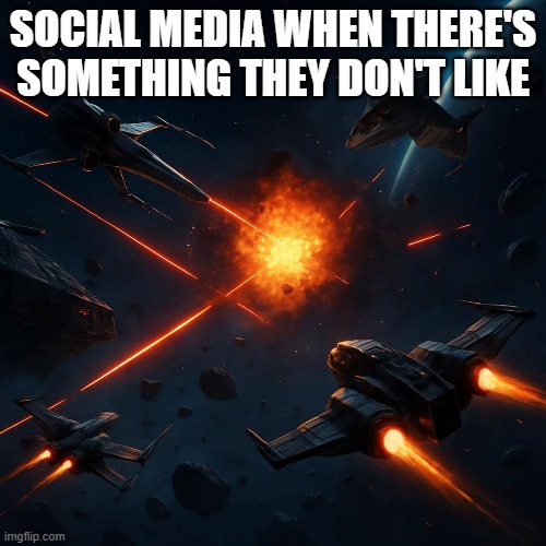 SOCIAL MEDIA WHEN THERE'S SOMETHING THEY DON'T LIKE | image tagged in memes | made w/ Imgflip meme maker