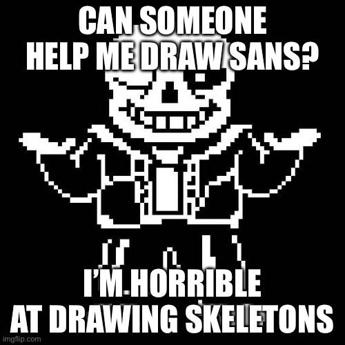 Nooo | CAN SOMEONE HELP ME DRAW SANS? I’M HORRIBLE AT DRAWING SKELETONS | image tagged in sans undertale | made w/ Imgflip meme maker
