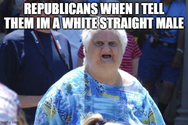 Wat Lady | REPUBLICANS WHEN I TELL THEM IM A WHITE STRAIGHT MALE | image tagged in wat lady | made w/ Imgflip meme maker