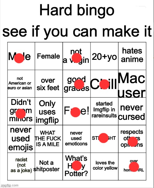 Hard Bingo by OwU | image tagged in hard bingo by owu | made w/ Imgflip meme maker