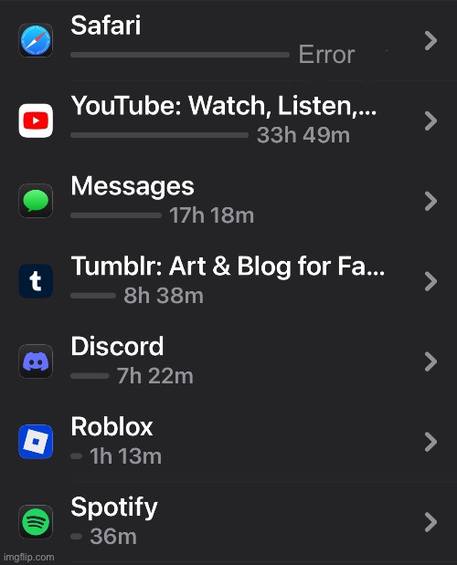 Error | image tagged in screentime | made w/ Imgflip meme maker