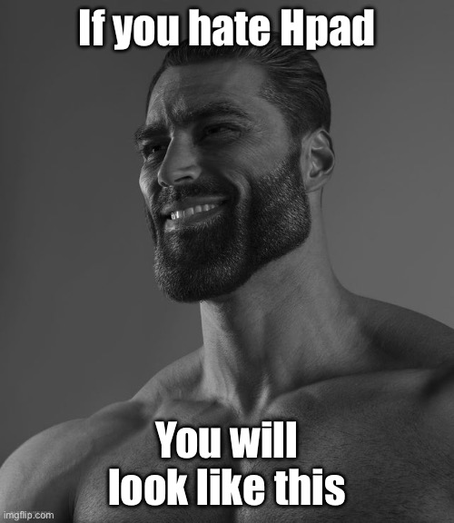 Giga Chad | If you hate Hpad; You will look like this | image tagged in giga chad | made w/ Imgflip meme maker