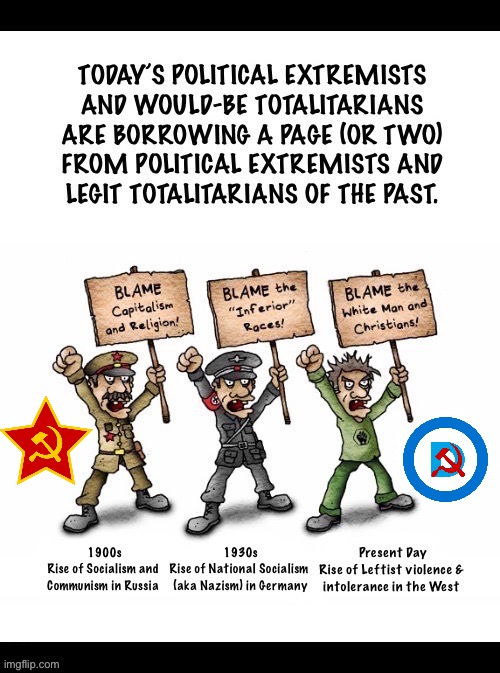 Kindred (evil) spirits… | image tagged in political meme,communists,nazis,leftists,modern day extremists,totalitarians | made w/ Imgflip meme maker