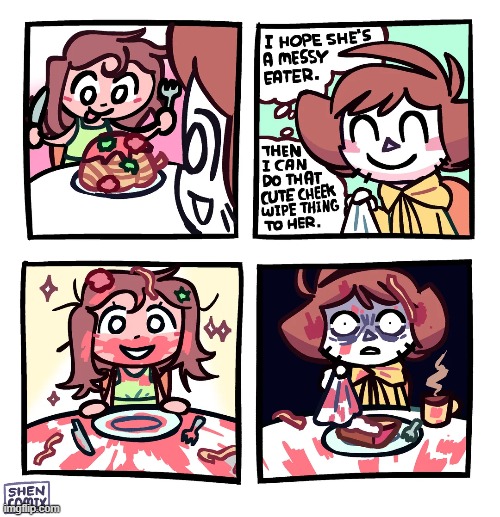 image tagged in date,dinner,spaghetti,messy,eater,oof | made w/ Imgflip meme maker