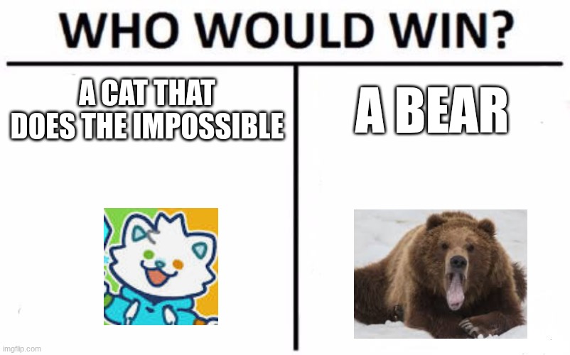 mewo game | A CAT THAT DOES THE IMPOSSIBLE; A BEAR | image tagged in memes,win | made w/ Imgflip meme maker