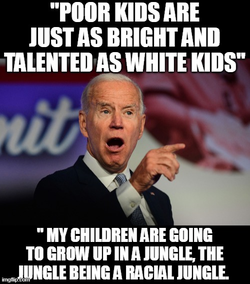 "POOR KIDS ARE JUST AS BRIGHT AND TALENTED AS WHITE KIDS" " MY CHILDREN ARE GOING TO GROW UP IN A JUNGLE, THE JUNGLE BEING A RACIAL JUNGLE. | made w/ Imgflip meme maker