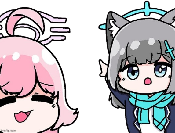 Hoshino and Shiroko pointing Blank Meme Template