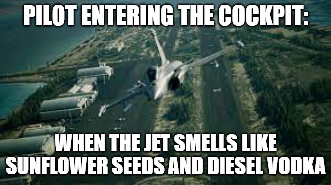 Slavic Ace Combat | PILOT ENTERING THE COCKPIT:; WHEN THE JET SMELLS LIKE SUNFLOWER SEEDS AND DIESEL VODKA | image tagged in slavic ace combat,slavic jet | made w/ Imgflip meme maker