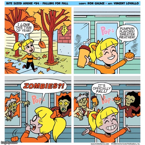 image tagged in comics,bite sized archie,betty,fall,zombies | made w/ Imgflip meme maker