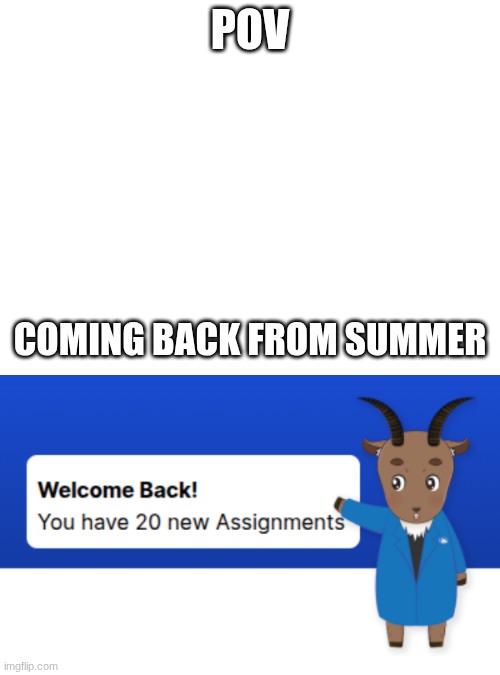 20 new assignments | POV; COMING BACK FROM SUMMER | image tagged in memes | made w/ Imgflip meme maker