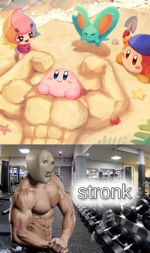 Damm! Kirby is now stronger than before! | image tagged in meme man stronk,kirby | made w/ Imgflip meme maker