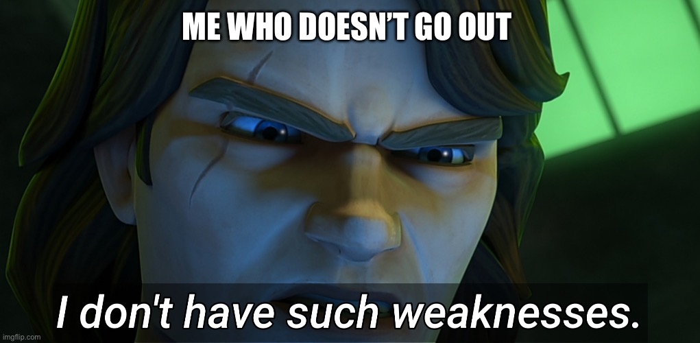 ME WHO DOESN’T GO OUT | image tagged in i don't have such weaknesses anakin | made w/ Imgflip meme maker