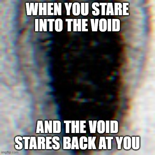 ai puts words on my templates (EPIC) | WHEN YOU STARE INTO THE VOID; AND THE VOID STARES BACK AT YOU | image tagged in the void | made w/ Imgflip meme maker