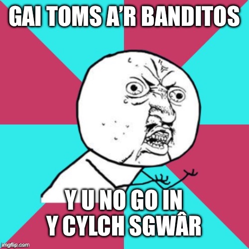 y u no music | GAI TOMS A’R BANDITOS; Y U NO GO IN Y CYLCH SGWÂR | image tagged in y u no music | made w/ Imgflip meme maker