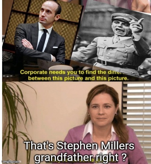 Absolutely the same picture | image tagged in trump,maga,stephen miller evil,goebbels,alike,architect of evil | made w/ Imgflip meme maker