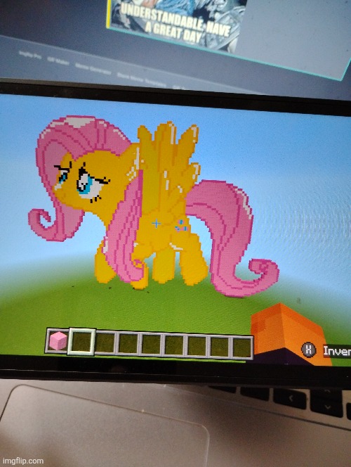 Took me 5 hours to finish this lol (not original by me, shadow TMC on YouTube for stuff like this | image tagged in mlp,minecraft,fluttershy | made w/ Imgflip meme maker