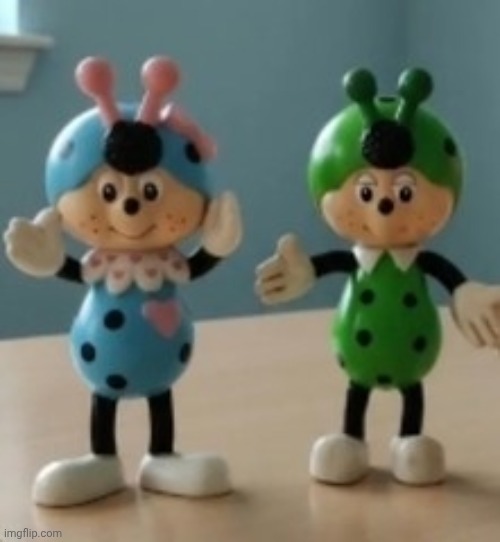 Ancien Cococinel 2 figurines coccinelles Jemini N Gorgeon 1993 Made in france | image tagged in cococinel | made w/ Imgflip meme maker