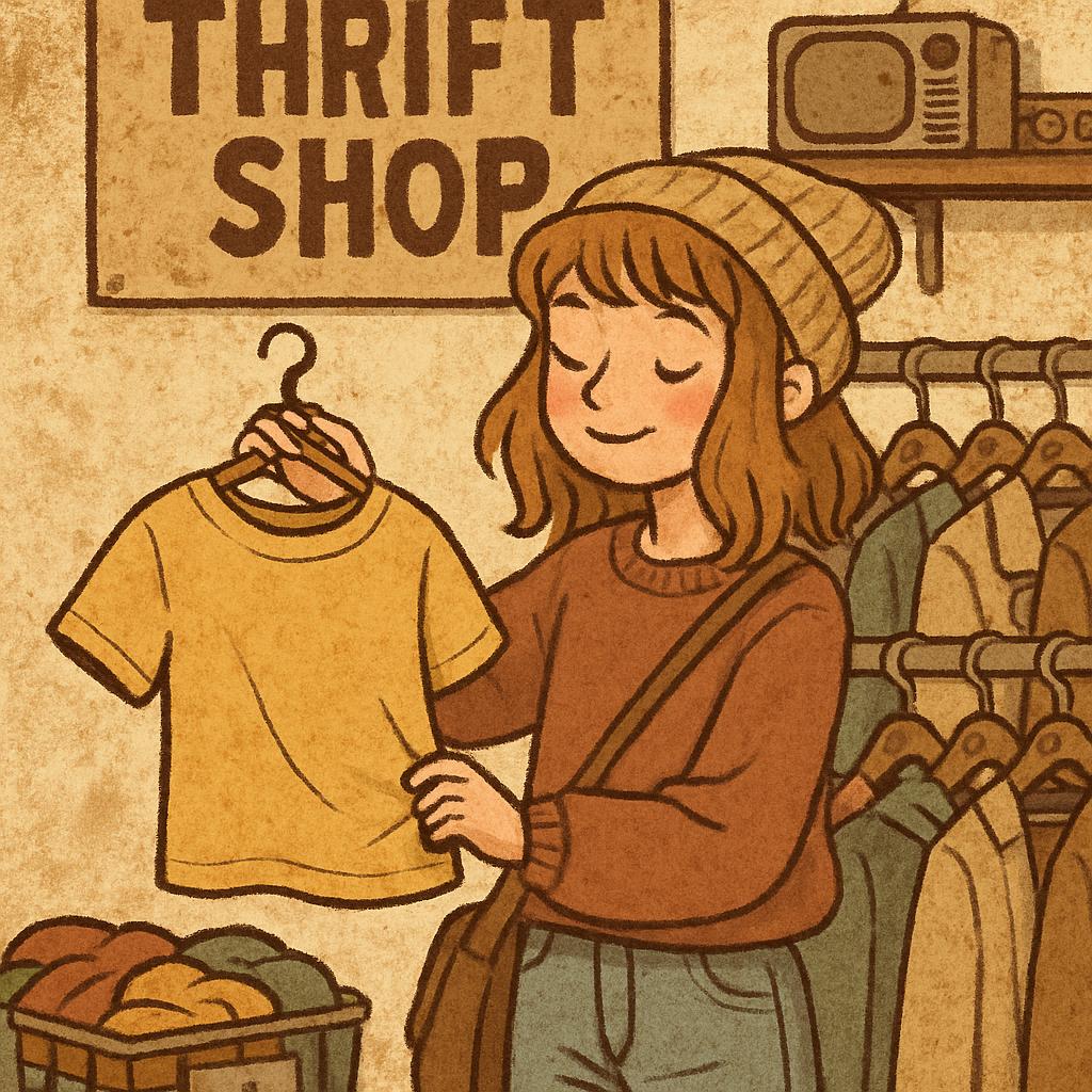 Cute girl thrifting Blank Meme Template