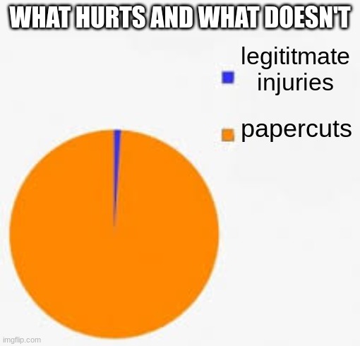 Pie Chart Meme | WHAT HURTS AND WHAT DOESN'T; legititmate injuries; papercuts | image tagged in pie chart meme | made w/ Imgflip meme maker