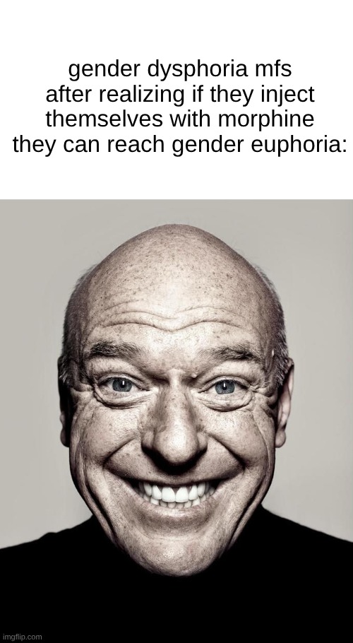 dean norris | gender dysphoria mfs after realizing if they inject themselves with morphine they can reach gender euphoria: | image tagged in dean norris | made w/ Imgflip meme maker