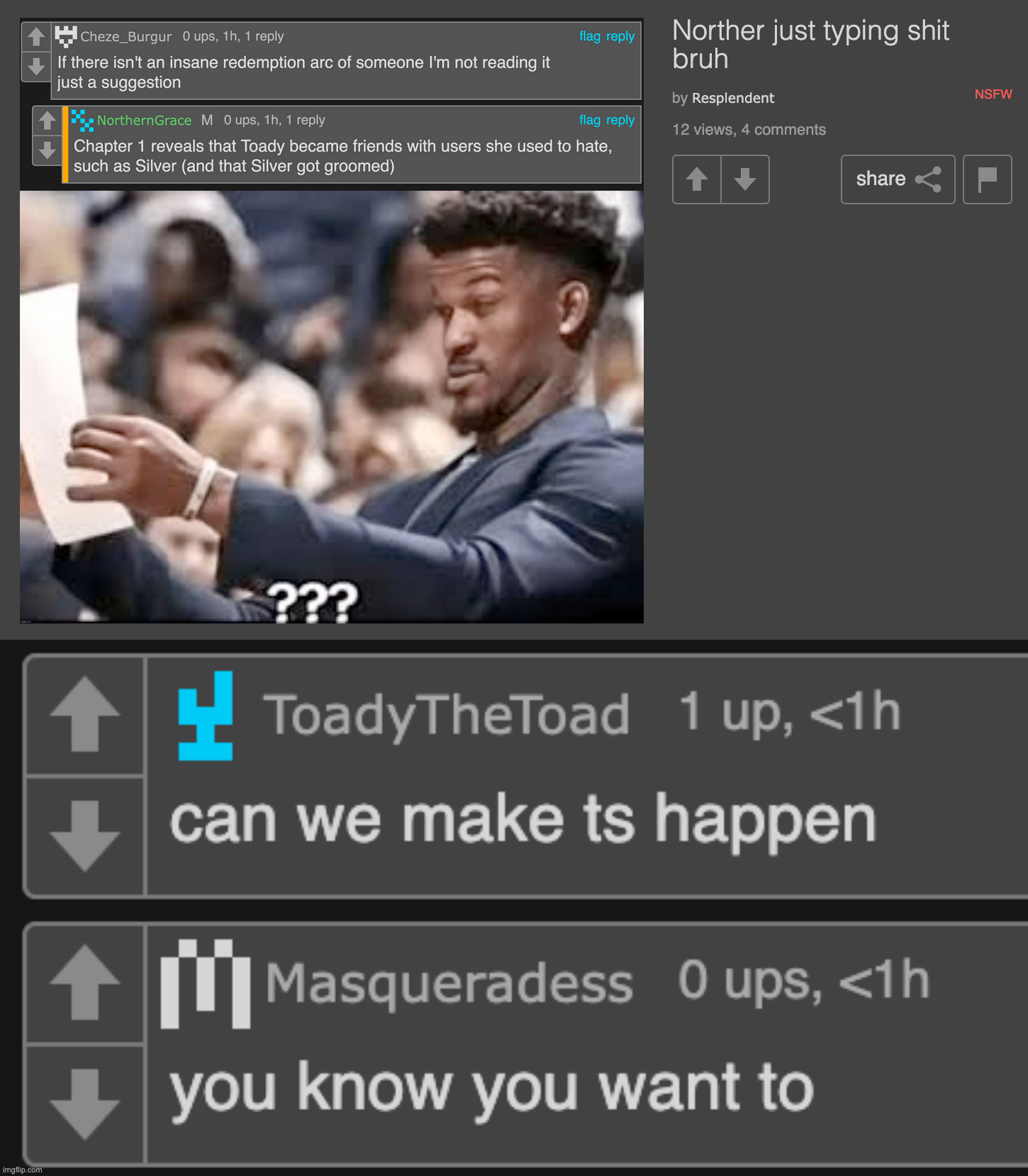Masq and toady saying I deserve to be groomed | made w/ Imgflip meme maker