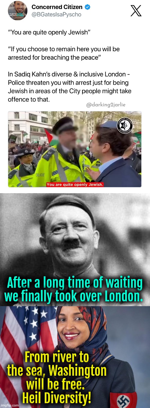 Long live the Diversity Reich! | @darking2jarlie; After a long time of waiting we finally took over London. From river to the sea, Washington will be free. 
Heil Diversity! | image tagged in diversity,liberals,nazis,jews,socialism,islam | made w/ Imgflip meme maker