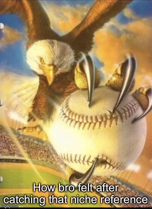 Eagle Grabbing Baseball | How bro felt after catching that niche reference | image tagged in eagle grabbing baseball | made w/ Imgflip meme maker