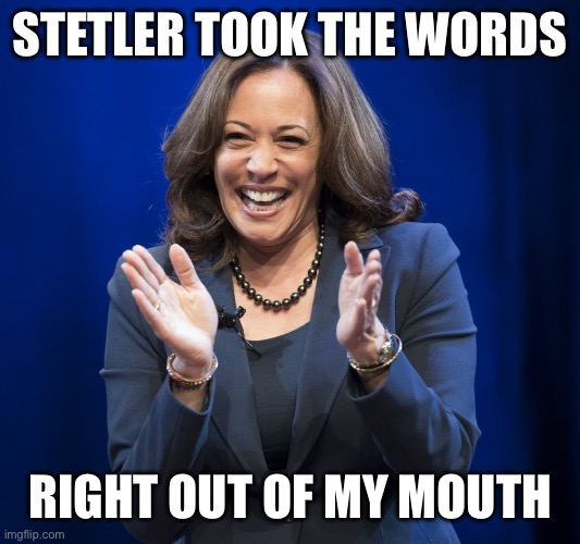 Kamala Harris laughing | STETLER TOOK THE WORDS RIGHT OUT OF MY MOUTH | image tagged in kamala harris laughing | made w/ Imgflip meme maker