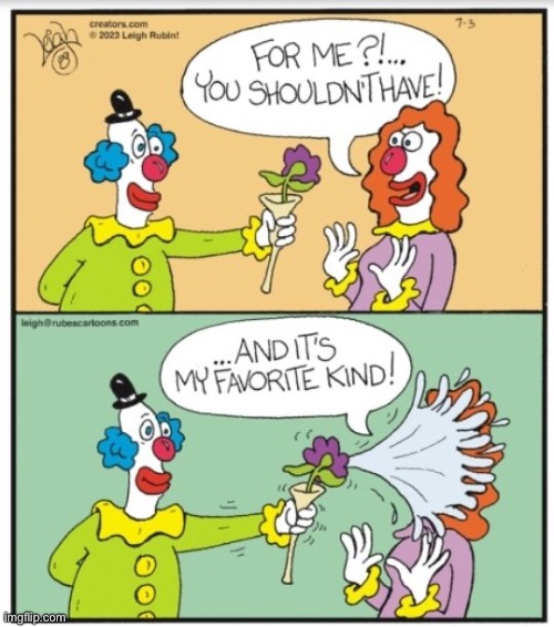 Rubes | image tagged in comics,rubes,clowns,romance,flower,squirting | made w/ Imgflip meme maker