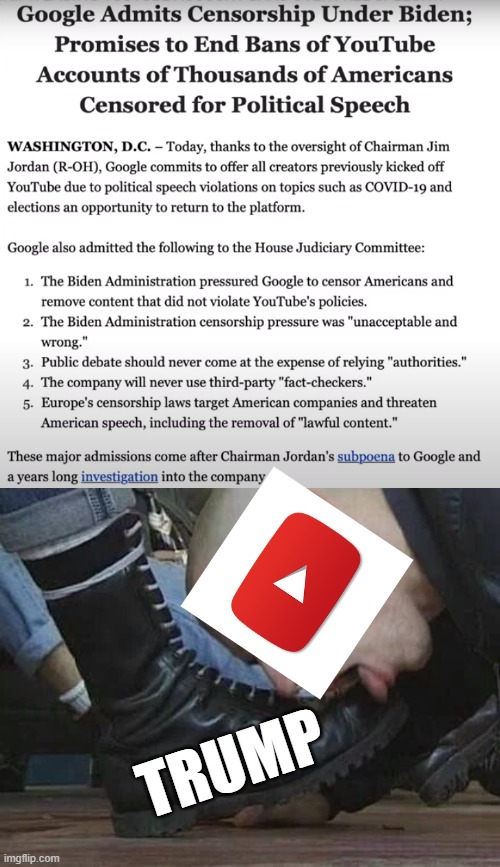 TRUMP | image tagged in bootlicker,youtube,censorship,free speech,trump | made w/ Imgflip meme maker