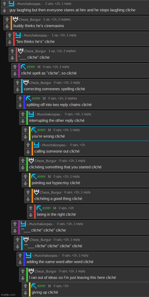 posting random comment chains cliché | made w/ Imgflip meme maker