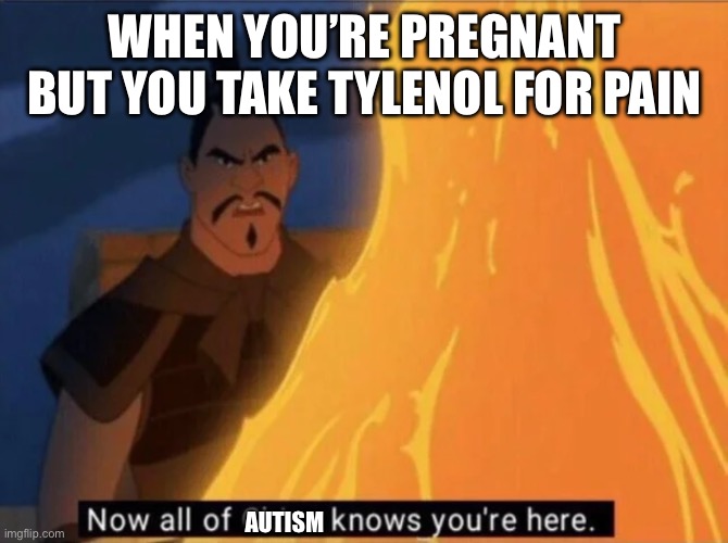 because autism is an entity that hunts children | WHEN YOU’RE PREGNANT BUT YOU TAKE TYLENOL FOR PAIN; AUTISM | image tagged in now all of china knows you're here,autism | made w/ Imgflip meme maker