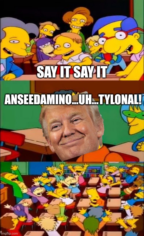say the line bart! simpsons | SAY IT SAY IT ANSEEDAMINO...UH...TYLONAL! | image tagged in say the line bart simpsons | made w/ Imgflip meme maker