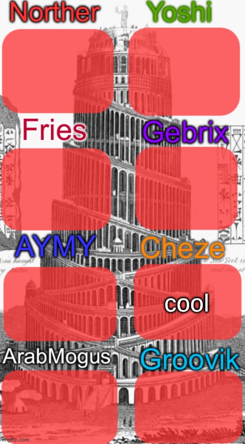 Tower of Babel shared temp | cool | image tagged in tower of babel shared temp | made w/ Imgflip meme maker