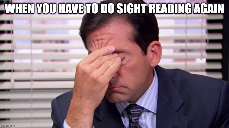 Choir meme | WHEN YOU HAVE TO DO SIGHT READING AGAIN | image tagged in michael scott frustrated | made w/ Imgflip meme maker