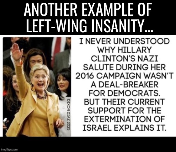 Hillary, the queen of all feminazis… | ANOTHER EXAMPLE OF 
LEFT-WING INSANITY… | image tagged in political meme,hillary clinton 2016,nazi salute,hypocrisy,left wing insanity,feminazi | made w/ Imgflip meme maker