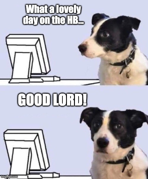 good lord dog | What a lovely day on the HB... GOOD LORD! | image tagged in good lord dog | made w/ Imgflip meme maker