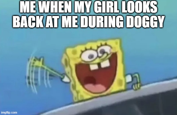 Happy Wave | ME WHEN MY GIRL LOOKS BACK AT ME DURING DOGGY | image tagged in sex jokes | made w/ Imgflip meme maker