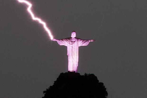 rio jesus with lightning Blank Meme Template