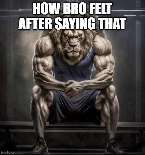 Chad lion | HOW BRO FELT AFTER SAYING THAT | image tagged in chad lion | made w/ Imgflip meme maker