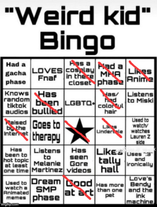 Weird Kid Bingo | image tagged in weird kid bingo | made w/ Imgflip meme maker